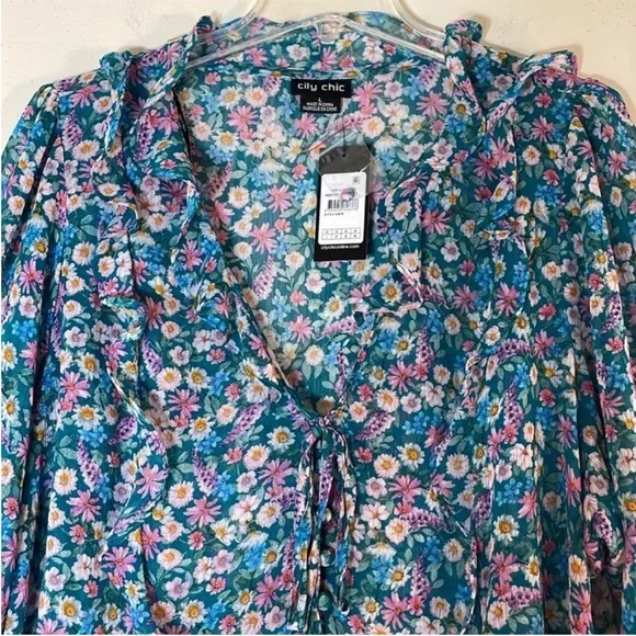 CITY CHIC Lidia Ruffle Disty Swirl Print Top. 20. NWT. - Picture 6 of 15